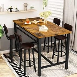 Recaceik Bar Table Set For 4 Bar Table And Chairs Set, Industrial Dinner Table With 4 PU Leather Upholstered Backrest Stool, Counter Height Pub Dining Room Table Set For Apartment Small Spaces -Amazon Store 51DEle7oWBL. AC