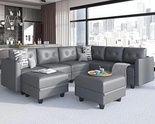 LLappuil Modular Sectional Sofa With Reversible Chaises, 7 Seater U Shape Sectional With Storage, Waterproof, Anti-Scratch And Antistatic Couch, Brown 14 LLappuil Modular Sectional Sofa With Reversible Chaises, 7 Seater U Shape Sectional With Storage, Waterproof, Anti-Scratch And Antistatic Couch, Brown - Image 12