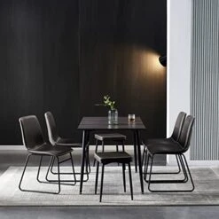 Hanway Modern Dining Table Set For 6 | 4 Chairs + 2 Benches | Upholstered Seats | Rectangular Kitchen & Living Room Furniture | Metal Legs | Faux-Leather | Stylish Home Décor Piece (Black Chair) -Amazon Store 51DIUw2mJ0L