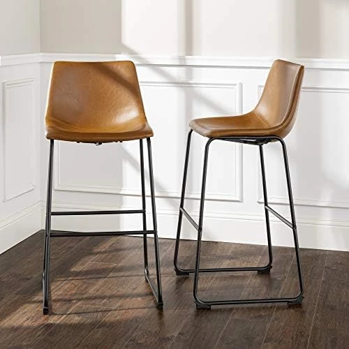 Walker Edison Douglas Urban Industrial Faux Leather Armless Dining Chairs, Set Of 2, Whiskey Brown 16 Walker Edison Douglas Urban Industrial Faux Leather Armless Dining Chairs, Set Of 2, Whiskey Brown - Image 14