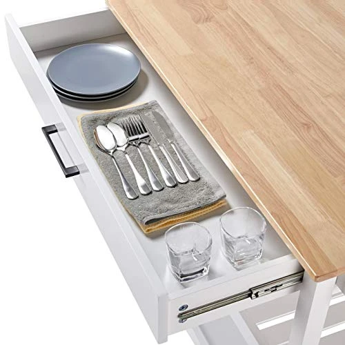 Yaheetech Kitchen Island Cart On Wheels, 3 Tiers Rolling Utility Cart With Drawer And 2 Spacious Storage Shelf, 40'' W Solid Wood Countertop, White 7 Yaheetech Kitchen Island Cart On Wheels, 3 Tiers Rolling Utility Cart With Drawer And 2 Spacious Storage Shelf, 40'' W Solid Wood Countertop, White - Image 5