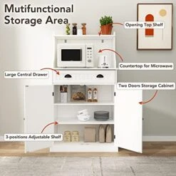 HOLTICO 54" Freestanding Kitchen Pantry Storage Cabinet With Doors And Adjustable Shelves, Microwave Oven Stand With Drawer For Kitchen, Bathroom Or Hallway, White -Amazon Store 51DLQf3vSdL