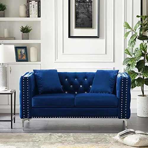 2-Piece Black Velvet Upholstered Living Room Furniture Set, Including 3-Seater Sofa And Loveseat With Jeweled Buttons, Square Arm, Four Pillows Included For Living Room, Office 12 2-Piece Black Velvet Upholstered Living Room Furniture Set, Including 3-Seater Sofa And Loveseat With Jeweled Buttons, Square Arm, Four Pillows Included For Living Room, Office - Image 10