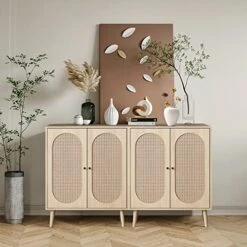 QHITTY Rattan Sideboard Buffet Cabinet, Accent Kitchen Storage Cabinet Console Table With Adjustable Shelves For Living Room, Dining Room, Bedroom (Natural) -Amazon Store 51DOdhMubyL. AC
