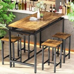 Recaceik Bar Table Set For 4 Bar Table And Chairs Set, Industrial Dinner Table With 4 PU Leather Upholstered Backrest Stool, Counter Height Pub Dining Room Table Set For Apartment Small Spaces -Amazon Store 51DQZ3VmznL. AC