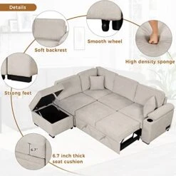 Merax L Shaped Sectional Sofa Couch Sleeper Bed With Storage Ottoman And Chaise For Living Room, Small Apartment Love Seats, Beige_Linen -Amazon Store 51DSOahIJGL