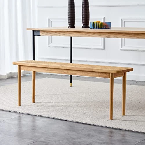 Nzevz Ottoman, Solid Wood Bench, Dining Room Chair, Simple Wooden Bed-End Stool, Rattan Shoe Stool For Dining Room, Living Room, Porch 4 Nzevz Ottoman, Solid Wood Bench, Dining Room Chair, Simple Wooden Bed-End Stool, Rattan Shoe Stool For Dining Room, Living Room, Porch - Image 2