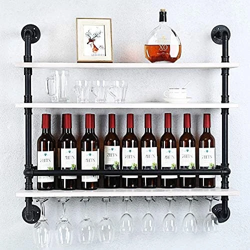 HAOVON Industrial Pipe Shelf Wine Rack Wall Mounted With 9 Stem Glass Holder,3-Tiers Rustic Floating Bar Shelves Wine Shelf,36in Real Wood Shelves Wall Shelf Unit,Pipe Shelving Glass Rack 13 HAOVON Industrial Pipe Shelf Wine Rack Wall Mounted With 9 Stem Glass Holder,3-Tiers Rustic Floating Bar Shelves Wine Shelf,36in Real Wood Shelves Wall Shelf Unit,Pipe Shelving Glass Rack - Image 11