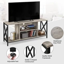 Yaheetech TV Stand For 65 Inch TV Console Table With Storage Shelves Cabinet, 55" Wood Entertainment Center For Living Room, Industrial Modern Style TV Cabinet For Flat Screens, Gray -Amazon Store 51DaOyU4yWS