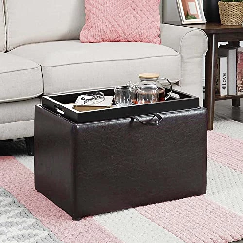 Convenience Concepts Designs4Comfort Accent Storage Ottoman With Reversible Tray, Espresso Faux Leather 22.75 X 15.75 X 16 4 Convenience Concepts Designs4Comfort Accent Storage Ottoman With Reversible Tray, Espresso Faux Leather 22.75 X 15.75 X 16 - Image 2