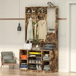 PAKASEPT Hall Tree With Storage Bench Coat Rack,Shoe Storage, Entryway Bench With Coat Rack,Two Storage Shelves, 70.9” Industrial 5 In 1 Large Organizer Hall Tree,Rustic Brown -Amazon Store 51Df28pVrGL