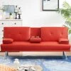Recaceik Futon Sofa Bed Faux Leather Couch Convertible Folding Sleeper Sofa With Upholstered Removable Armrest Metal Leg And 2 Cupholders, Space Saving Furniture Couches For Living Room Apartment -Amazon Store 51DfQ4BiiPL