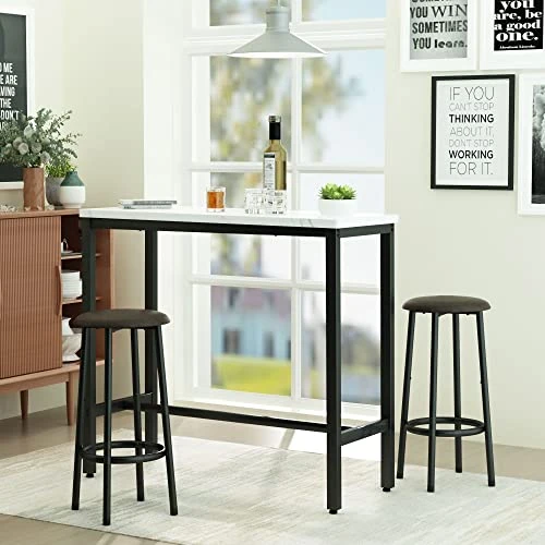 DKLGG Bar Table Set, Rectangular Counter Height Dining Table Set With Faux Marble Tabletop And 2 Bar Stools, 3-Piece Pub Dining Coffee Table Set For Small Spaces, Breakfast Nook, Dining Room- White 4 DKLGG Bar Table Set, Rectangular Counter Height Dining Table Set With Faux Marble Tabletop And 2 Bar Stools, 3-Piece Pub Dining Coffee Table Set For Small Spaces, Breakfast Nook, Dining Room- White - Image 2