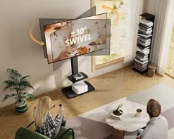 FITUEYES Floor TV Stand Tall Corner TV Stands For Most TVs Up To 70 Inch Swivel TV Mount Stand With Height Adjustable Shelf Upgrade Sturdy Wood Base