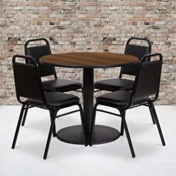 Flash Furniture 36'' Round Natural Laminate Table Set With Round Base And 4 Black Trapezoidal Back Banquet Chairs -Amazon Store 51Diq u2kwL. AC