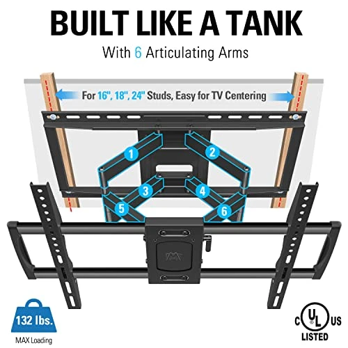 Mounting Dream UL Listed TV Wall Mount Bracket For Most 42-90 Inch TVs, Full Motion TV Mount With Articulating Arms, Max VESA 600x400mm And 132 Lbs, Fits 16", 18", 24" Studs, MD2298 4 Mounting Dream UL Listed TV Wall Mount Bracket For Most 42-90 Inch TVs, Full Motion TV Mount With Articulating Arms, Max VESA 600x400mm And 132 Lbs, Fits 16", 18", 24" Studs, MD2298 - Image 2