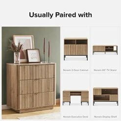 Mopio Brooklyn Mid-Century Modern Dresser/Credenza, Waveform Panel With Sleek Curved Profile With Aluminum Handle 3-Drawers For Bedroom/Living Room, Sturdy Anti-Tipping Base (Golden Oak, Dresser) -Amazon Store 51DrONpWkHL