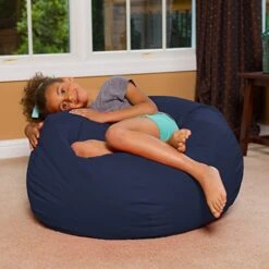 Big Comfy Bean Bag Chair: Posh Large Beanbag Chairs With Removable Cover For Kids, Teens And Adults - Polyester Cloth Puff Sack Lounger Furniture For All Ages - 27 Inch - Solid Navy Blue -Amazon Store 51Ds4NJgiML