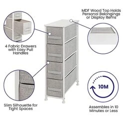 Flash Furniture Harris 4 Drawer Slim Wood Top White Cast Iron Frame Dresser Storage Tower With Light Gray Easy Pull Fabric Drawers -Amazon Store 51Ds6pVsGiL