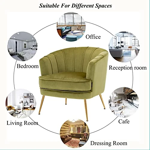 Artechworks Modern Velvet Barrel Chair Accent Armchair With Golden Legs For Living Room Bedroom Home Office, Channel Tufted Back Club Chair, Grass Green 6 Artechworks Modern Velvet Barrel Chair Accent Armchair With Golden Legs For Living Room Bedroom Home Office, Channel Tufted Back Club Chair, Grass Green - Image 4