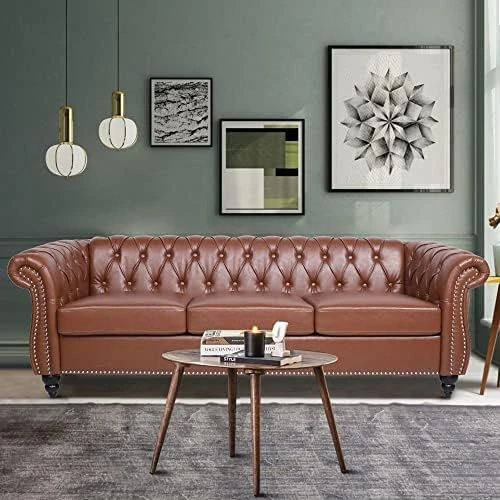 Chesterfield Sofa For Living Room, 3 Seater Sofa Couch Faux Leather Fabric Home Seating Couch Sofa For Home Furniture (Black) 10 Chesterfield Sofa For Living Room, 3 Seater Sofa Couch Faux Leather Fabric Home Seating Couch Sofa For Home Furniture (Black) - Image 8