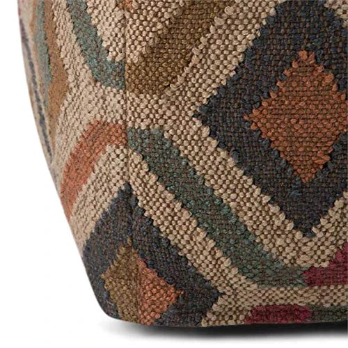 SIMPLIHOME Johanna Square Pouf, Footstool, Upholstered In Kilim Patterned Jute, For The Living Room, Bedroom And Kids Room, Transitional, Boho 5 SIMPLIHOME Johanna Square Pouf, Footstool, Upholstered In Kilim Patterned Jute, For The Living Room, Bedroom And Kids Room, Transitional, Boho - Image 3