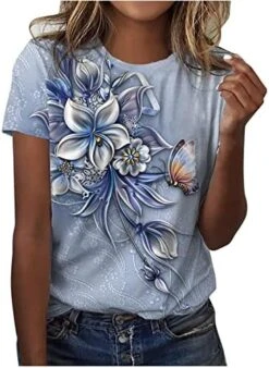 Summer Tops For Women 2023 Floral Printed Round Neck Shirts Casual Short Sleeve T-Shirts Slim Fit Loose Workout Blouses -Amazon Store 51E45MwFppL. AC