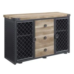 Acme Furniture Oak And Sandy Black Wood Server With 2 Doors And 3 Drawers