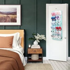 PACMAXI Over The Door Shoes Organizer For 12 Pairs Of Baby Shoes Boys Girl, Hanging Baby Shoe Organizer With Hanger (Felt Material-Mint Green) -Amazon Store 51EFl7cryNL