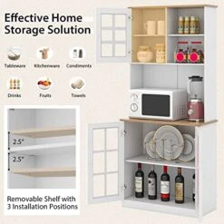 CHEFJOY Kitchen Pantry Storage Cabinet, 72” Kitchen Buffet Hutch With Open Countertop, Adjustable Shelf & Tempered Glass Doors, Tall Standing Storage Cupboard For Kitchen & Dinning Room, White -Amazon Store 51EFrVudlqL