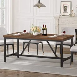 YITAHOME 70.8 X 35.4 Inch Large Wood Dining Table For 6-8, Industrial Kitchen Table With Metal Frame, Rectangular Farmhouse Dinner Table For Kitchen, Dinning Room, Living Room