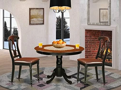 EAST WEST FURNITURE 5 Pc Set With A Round Kitchen Table And 4 Leather Dinette Chairs In Linen White 7 EAST WEST FURNITURE 5 Pc Set With A Round Kitchen Table And 4 Leather Dinette Chairs In Linen White - Image 5