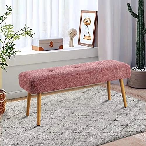 Linen Fabric Upholstered Bench With Gold Metal Legs,Shoe Changing Bench Sofa Bench Dining Chair For Bedroom Fitting Room,Store,Dining Room And Living Room (Pink) 4 Linen Fabric Upholstered Bench With Gold Metal Legs,Shoe Changing Bench Sofa Bench Dining Chair For Bedroom Fitting Room,Store,Dining Room And Living Room (Pink) - Image 2