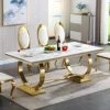 Pvillez White Marble Dining Table For 8-10 Person, 78" Rectangle Marble Top Dining Table With O Shape Gold Stainless Steel Pedestal Base,Mid Century Modern Dining Table For Kitchen Dining Room Dinner -Amazon Store 51EKjGIjDsL