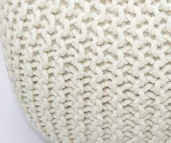 COTTON CRAFT - Hand Knitted Cable Style Dori Pouf - Ivory - Floor Ottoman - Cotton Braid Cord - Handmade & Hand Stitched - Truly One Of A Kind Seating - 20 Dia X 14 High -Amazon Store 51EMPyq4wcL