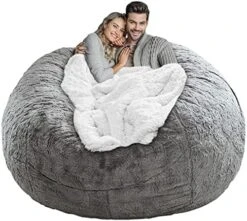 LapEasy Giant Bean Bag Chair Cover(Cover Only,No Filler),Oversized Round Soft Fluffy PV Velvet Washable Lazy Sofa Bean Bag Bed Cover For Adults, Living Room Bedroom Furniture Outside Cover(Drak Grey) -Amazon Store 51EN zhOJIL. AC