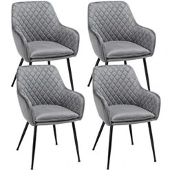 Yaheetech 4pcs Dining Chairs Counter Lounge Armrest Chairs Velvet Modern Chairs With Backrest And Upholstered Seat For Home Kitchen And Restaurant, Gray