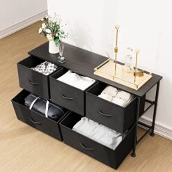Devoko Dresser For Bedroom With 5 Drawers, Wide Chest Of Drawers With Fabric Bins, Storage Organizer Unit With Steel Frame And Wooden Top For Living Room, Closets, TV Stand,Hallway And Entryway -Amazon Store 51EUnsULQ5L