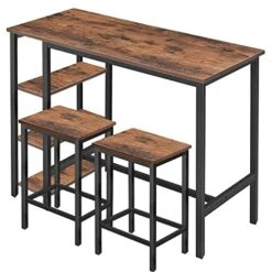 MUPATER High Industrial Bar Dining Table Set With Storage Shelves, Tall Counter Height Bar Table With Two Bar Stools And Foot Pads For Home, Kitchen And Living Room, Rustic Brown -Amazon Store 51EXAOFy22L