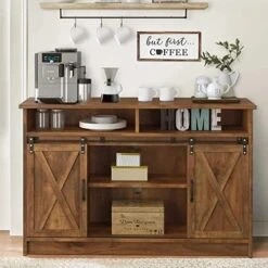 4ever2buy Coffee Bar Cabinet With Storage, Farmhouse Sideboard Buffet Cabinet With Sliding Barn Door, 52'' Kitchen Cabinet With Adjustable Shelves, White Coffee Bar Table For Living Dining Room -Amazon Store 51EYSRnsjyL. AC