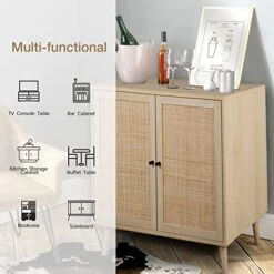 QHITTY Rattan Sideboard Buffet Cabinet, Accent Kitchen Storage Cabinet Console Table With Adjustable Shelves For Living Room, Dining Room, Bedroom (Natural) -Amazon Store 51EZTQxL8kL