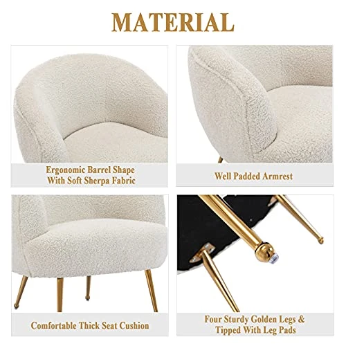 DUOMAY Modern Accent Chair With Ottoman, Sherpa Upholstered Barrel Chair With Footrest, Comfy Lounge Chair Single Sofa Armchair Club Chair For Living Room Bedroom Office, White 7 DUOMAY Modern Accent Chair With Ottoman, Sherpa Upholstered Barrel Chair With Footrest, Comfy Lounge Chair Single Sofa Armchair Club Chair For Living Room Bedroom Office, White - Image 5