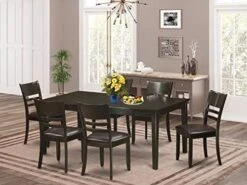 East West Furniture HELY7-CAP-W 7 Piece Dining Set Consist Of A Rectangle Dining Room Table With Pedestal And 6 Kitchen Chairs, 42x72 Inch, Cappuccino -Amazon Store 51EcBOPHiyL. AC