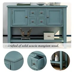 Knocbel Vintage Wood Console Table Buffet Sideboard With 4 Storage Drawers, 2 Cabinets & Bottom Shelf, Entryway Hallway Foyer Table Cupboard Coffee Bar Cabinet, 46" L X 15" W X 34" H (Dark Blue) 18 Knocbel Vintage Wood Console Table Buffet Sideboard With 4 Storage Drawers, 2 Cabinets & Bottom Shelf, Entryway Hallway Foyer Table Cupboard Coffee Bar Cabinet, 46" L X 15" W X 34" H (Dark Blue) -Amazon Store 51Efh4X3OdL