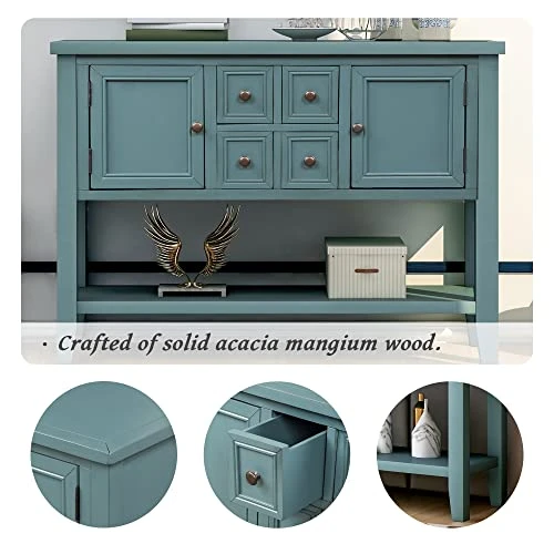 Knocbel Vintage Wood Console Table Buffet Sideboard With 4 Storage Drawers, 2 Cabinets & Bottom Shelf, Entryway Hallway Foyer Table Cupboard Coffee Bar Cabinet, 46" L X 15" W X 34" H (Dark Blue) 7 Knocbel Vintage Wood Console Table Buffet Sideboard With 4 Storage Drawers, 2 Cabinets & Bottom Shelf, Entryway Hallway Foyer Table Cupboard Coffee Bar Cabinet, 46" L X 15" W X 34" H (Dark Blue) - Image 5
