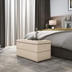 Edeco Modern Nailhead Storage Ottoman With Tray Top Square Script Ottoman Space-Saving Coffee Table, Grey -Amazon Store 51Egwxmn3nL. AC
