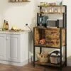 Alkmaar Bakers Rack With Power Outlets, Industrial Microwave Stand, Kitchen Bakers Rack With Drawers, 5-Tier Kitchen Storage Rack, Rustic
