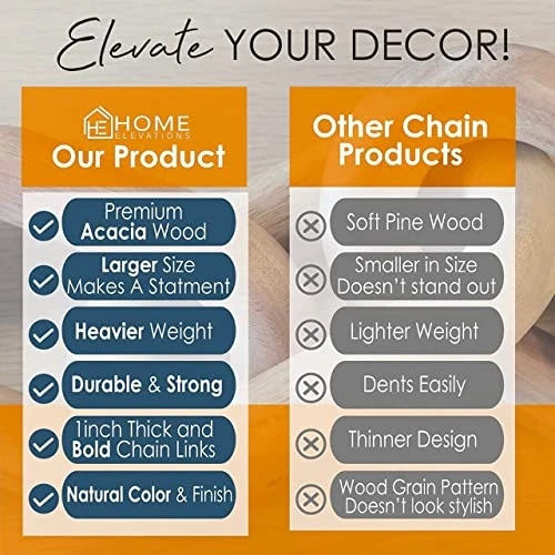Product Elevations Acacia Wood Chain Link Decor-Modern Home Decor For Farmhouse, Book Shelves, And Racks-Rustic Coffee Table Decor (Brown) 7 Product Elevations Acacia Wood Chain Link Decor-Modern Home Decor For Farmhouse, Book Shelves, And Racks-Rustic Coffee Table Decor (Brown) - Image 5