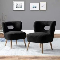 TINA'S HOME Modern Sherpa Accent Chair With Open Back & Wooden Legs, Upholstered Lamb Fleece Armless Slipper Chair, Comfy Faux Fur Cute Vanity Chair For Living Room Bedroom Office Makeup Room, Ivory -Amazon Store 51Ejzr9iYsL. AC