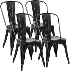 Yaheetech Iron Metal Dining Chairs Stackable Side Chairs Bar Chairs With Back Indoor/Outdoor Classic/Chic/Industrial/Vintage Bistro Cafe Trattoria Kitchen Restaurant Matte Black, Set Of 4 -Amazon Store 51Ekkj gzVS. AC